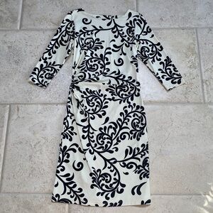 J. McLaughlin Black and White Scroll-Print Midi Dress